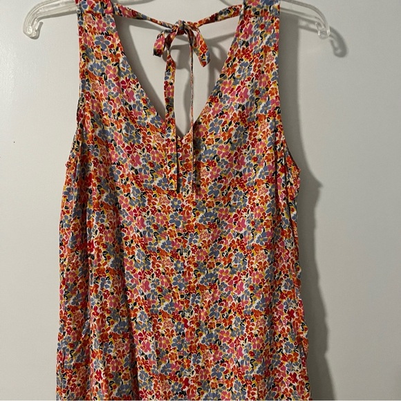 Aloha Print Sundress Size Small Floral Hawaiian Slip Dress Blue Pink Gold Red - Picture 2 of 7